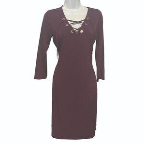 Calvin Klein, Plum, size 6, Long Sleeve, lace up v-neck,
